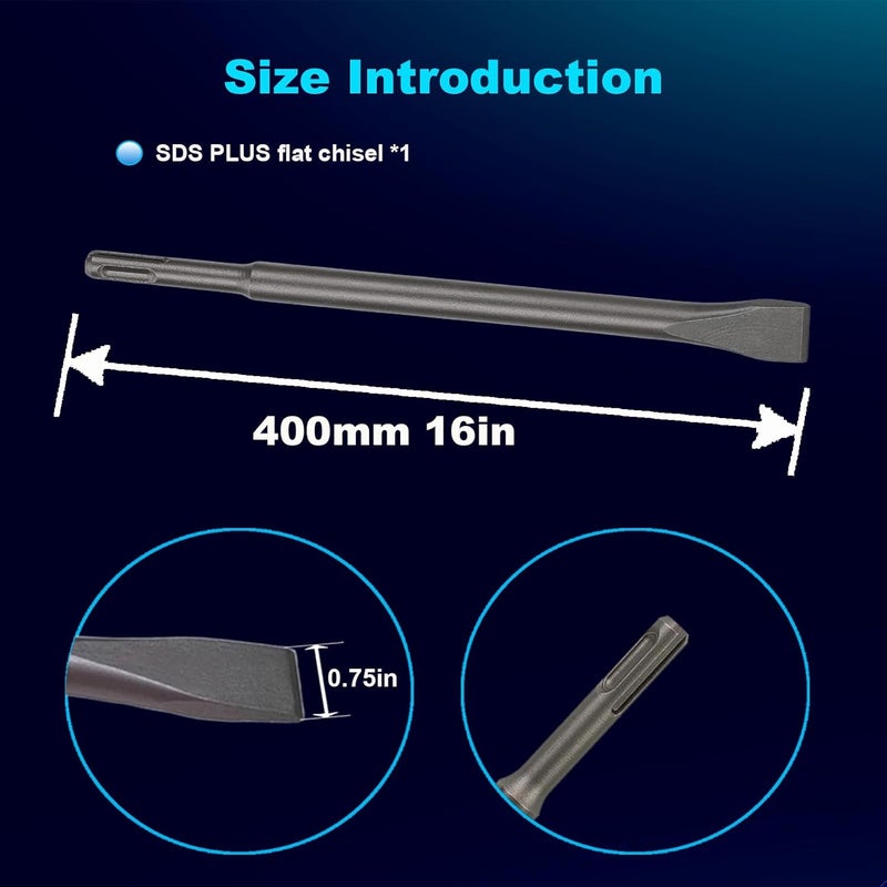 Phyxlyn 16 Inch SDS Plus Chisel, 3/4 Inch Flat Chisel, Ideal for Concrete Demolition, Tile Removal Tool for SDS Plus Hammer Drill Attachment - Image 3